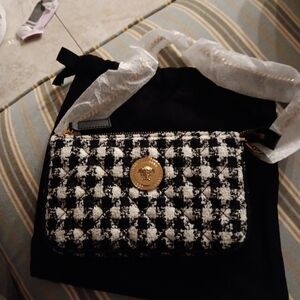 Versace Black and White Houndstooth Clutch